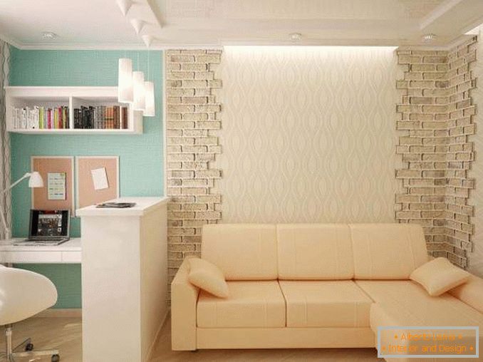 Design of 1 room apartment Khrushchev - photo with a corner sofa