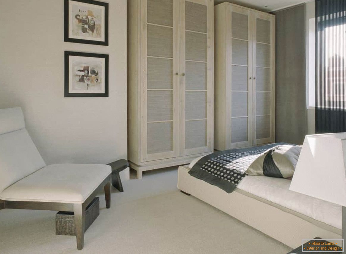 Classic white bedroom with comfortable wardrobes
