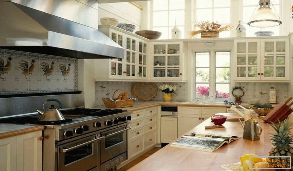 Kitchen with a large cooking surface in the style of the country