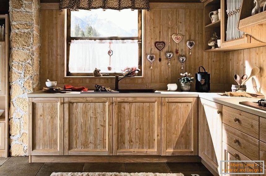 Kitchen in eco-style with a wooden apron