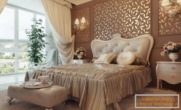 Feminine bedroom design in the interior of a private house