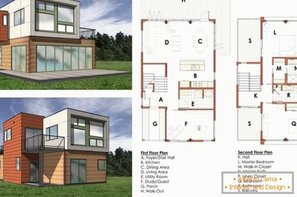 Design of a two-storey private house with drawings of rooms