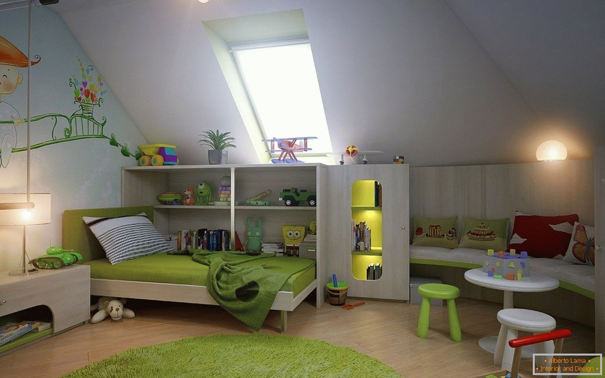 Children's room in the attic of a private house