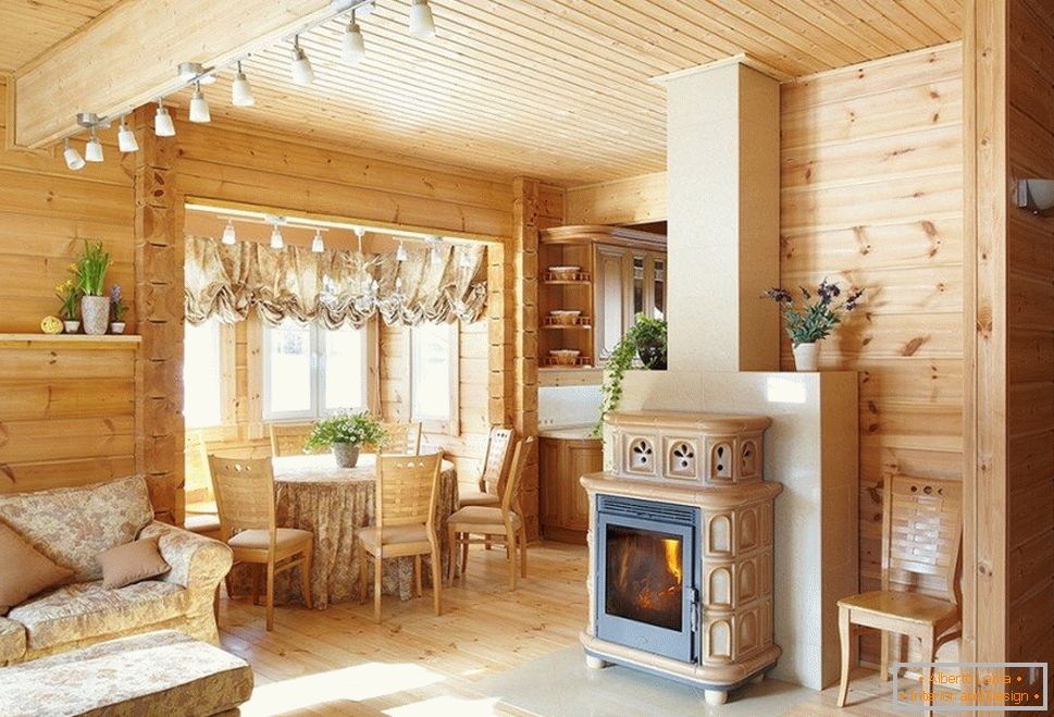 Wood burning stove in the living room