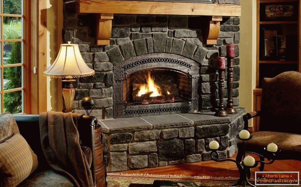 Stone fireplace