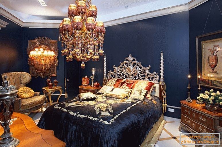 Luxurious chandelier in the bedroom