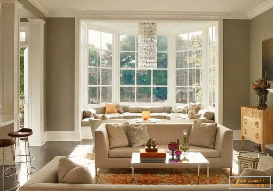 Modern design of the bay window and the living room