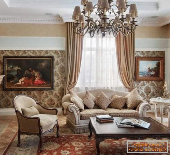 Classic design of the living room in the interior of a private house - photo