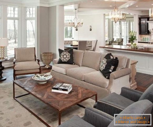 The idea of ​​designing a living room in a private house in the style of a classic