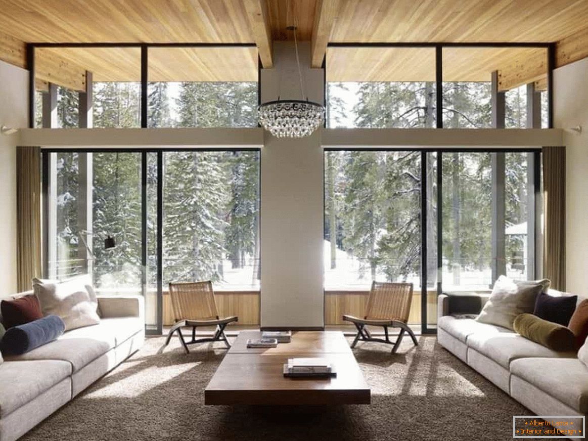 design of a living room in a wooden house
