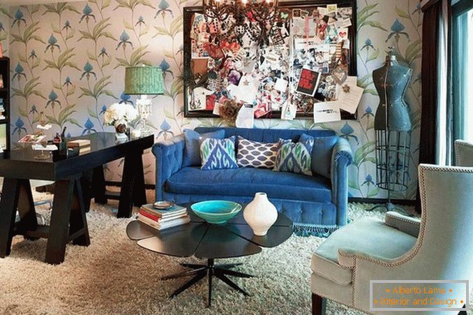 Fashionable living room of a private house in the style of eclecticism