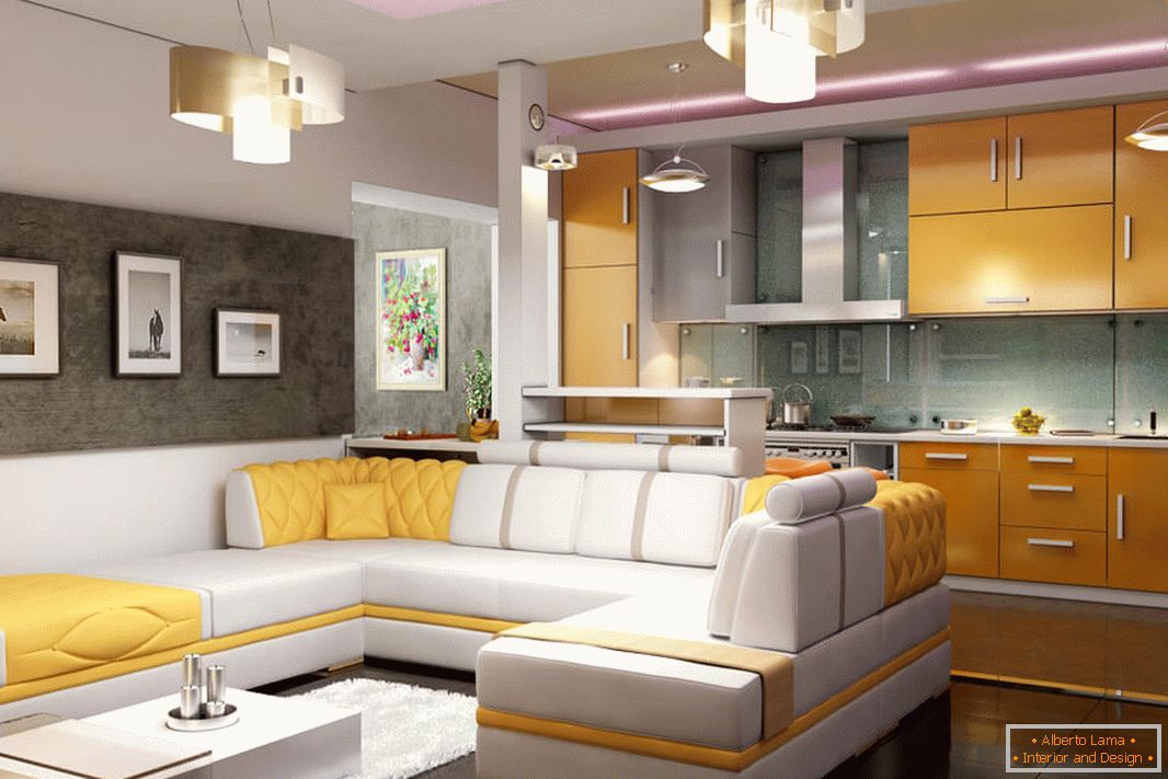 Bright kitchen-living room