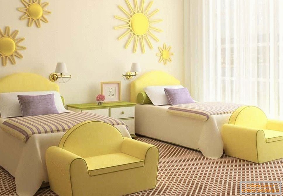 Bright children's style in the design of the room for two girls