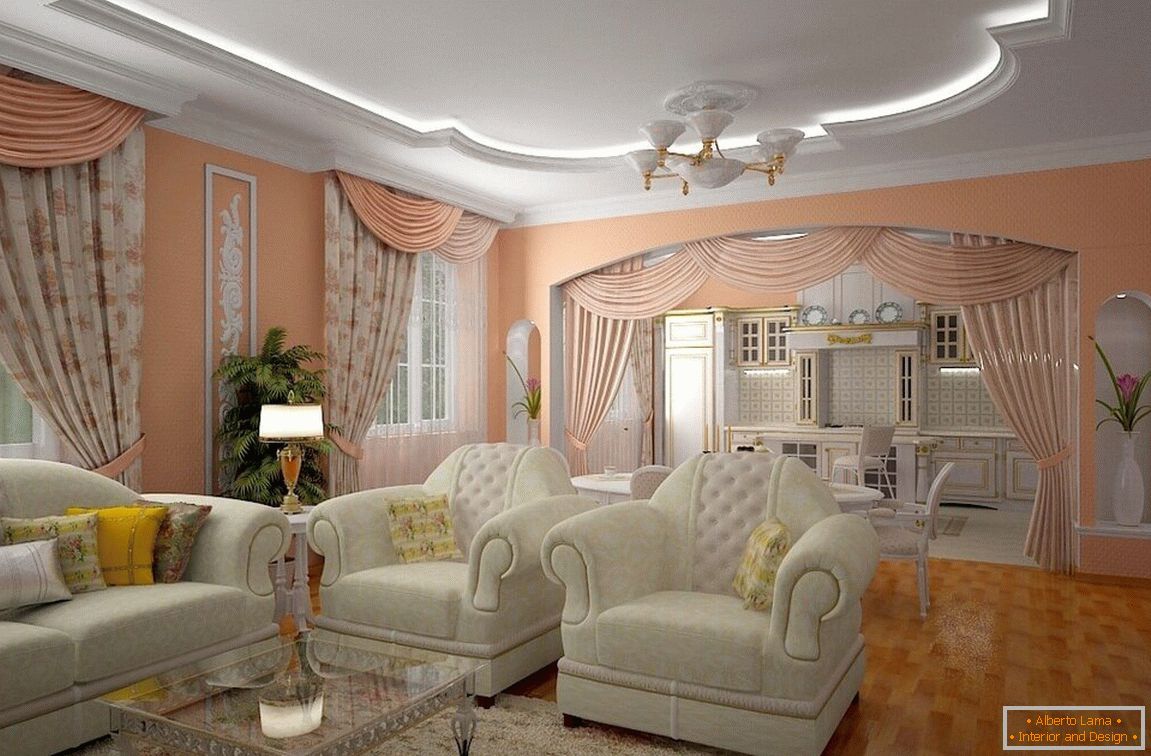 Design of living-dining room в классическом стиле