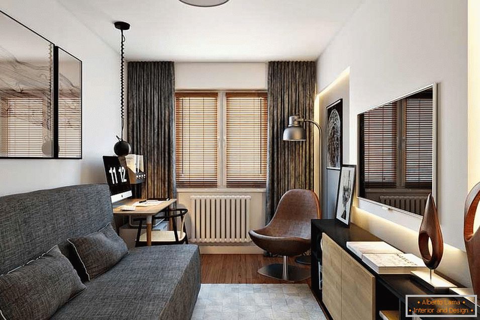 The design of a two-room apartment of 45 square meters. m
