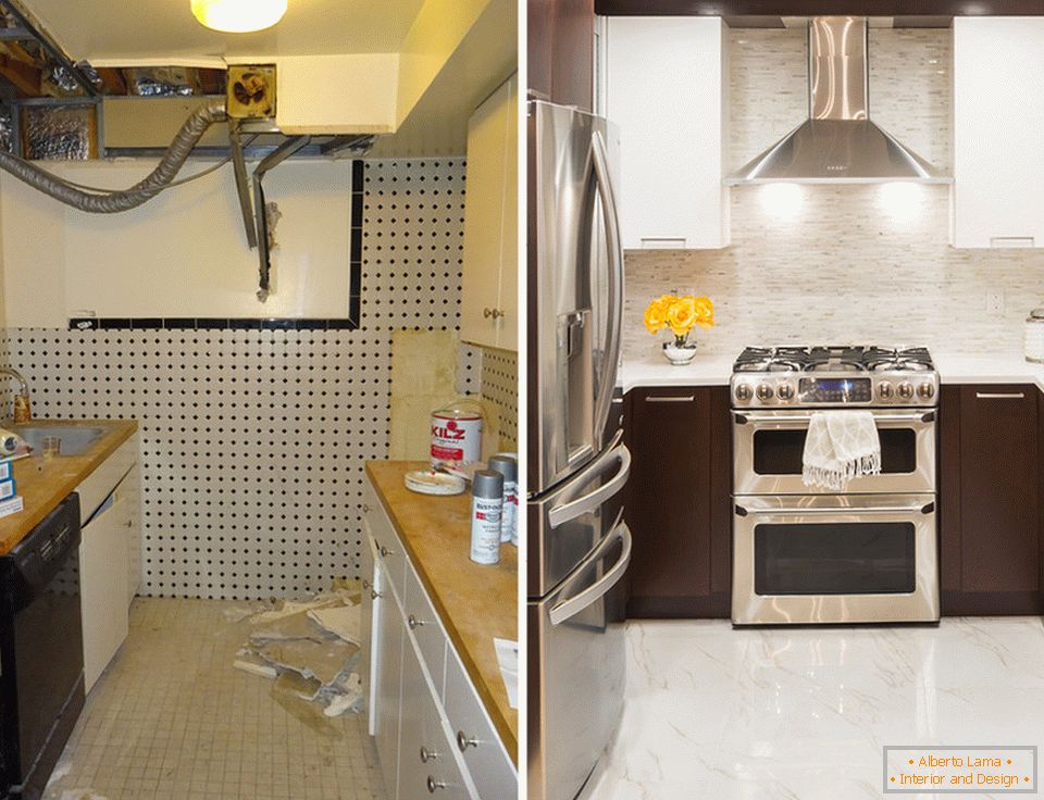 Interior design of small kitchen before and after repair