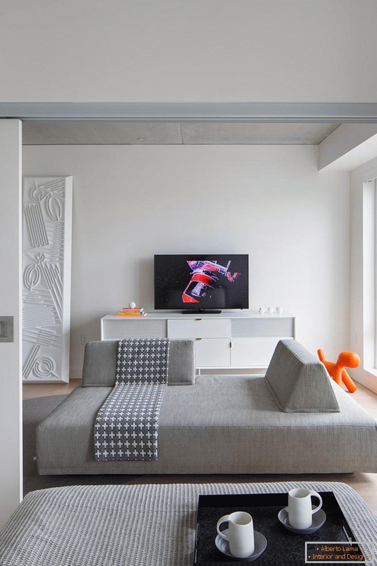 Interior design of a small apartment in gray tones