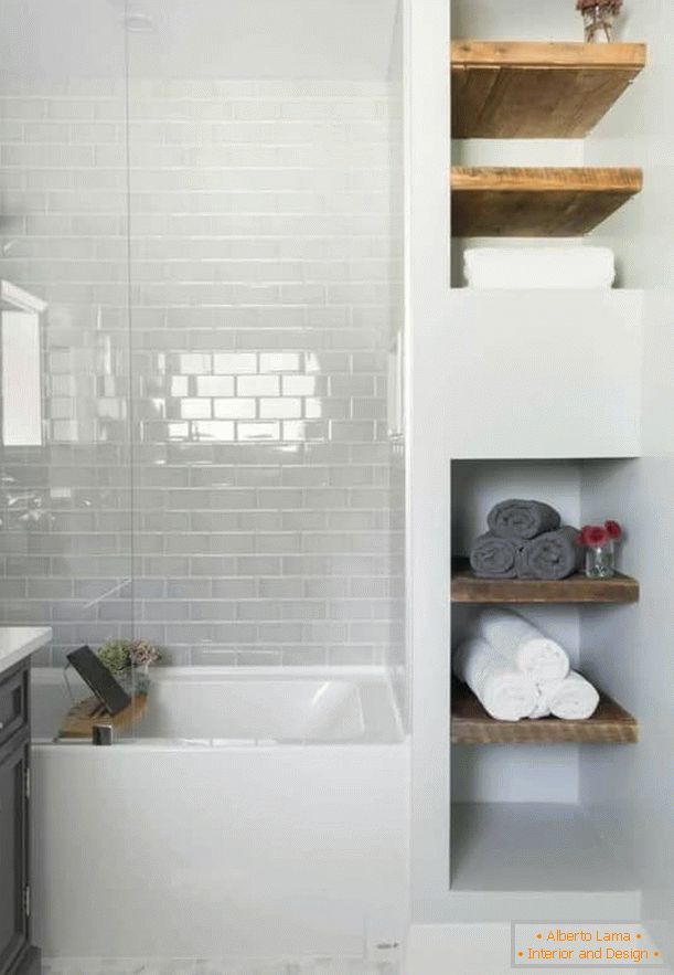 Design of a small bathroom with a convenient shelf