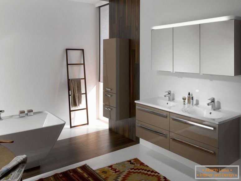 alluring-modern-bathroom-design-ideas-accessories-interior-with-brown-floating-vanity-cabinet-along-two-white-washbasin-also-chrome-faucet-plus-wall-mounted-rectangle-mirror-also-white-free-standing-b