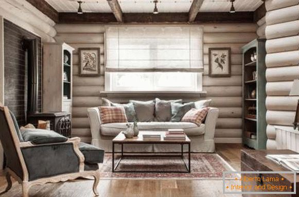 Interior design of a wooden house inside - rustic photo