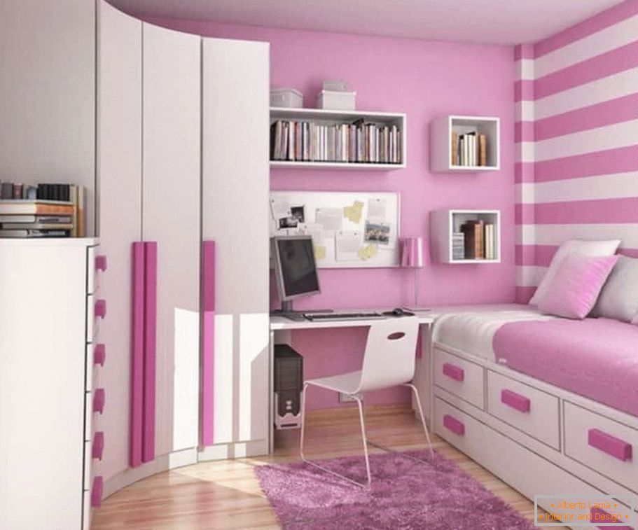 Pink and white room for girls