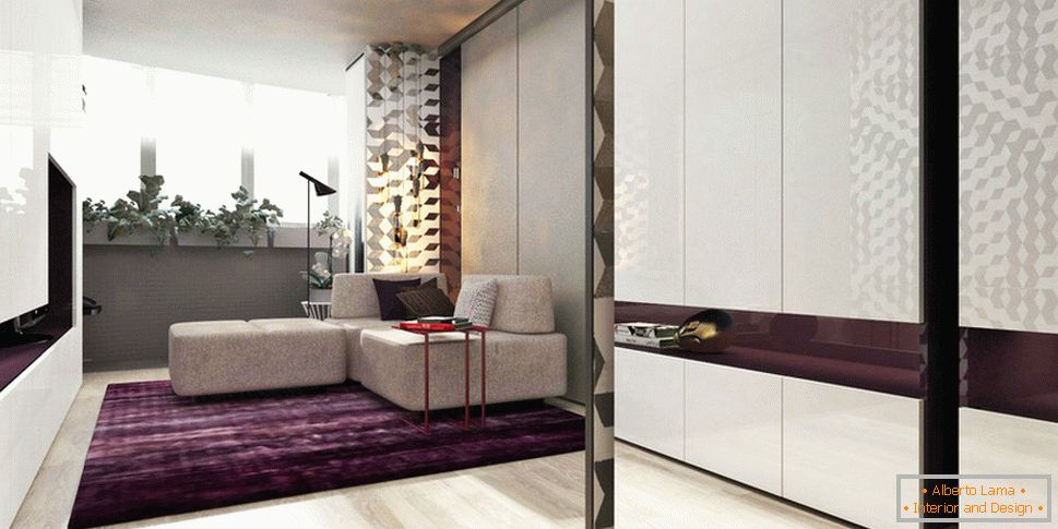 Design of a tiny apartment with plum accents
