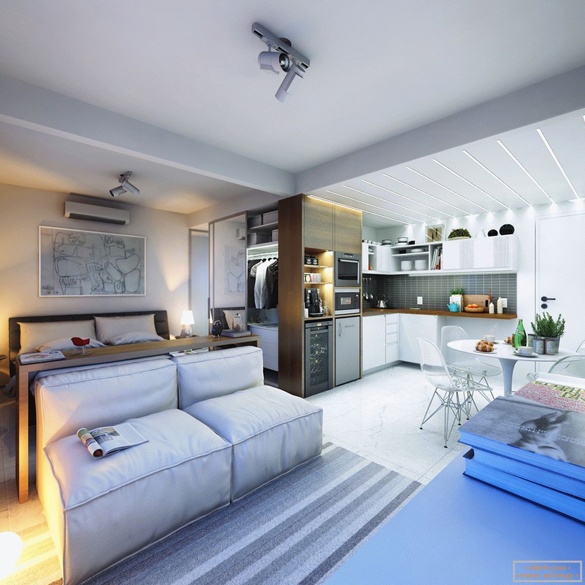 Design of a tiny apartment in bright colors