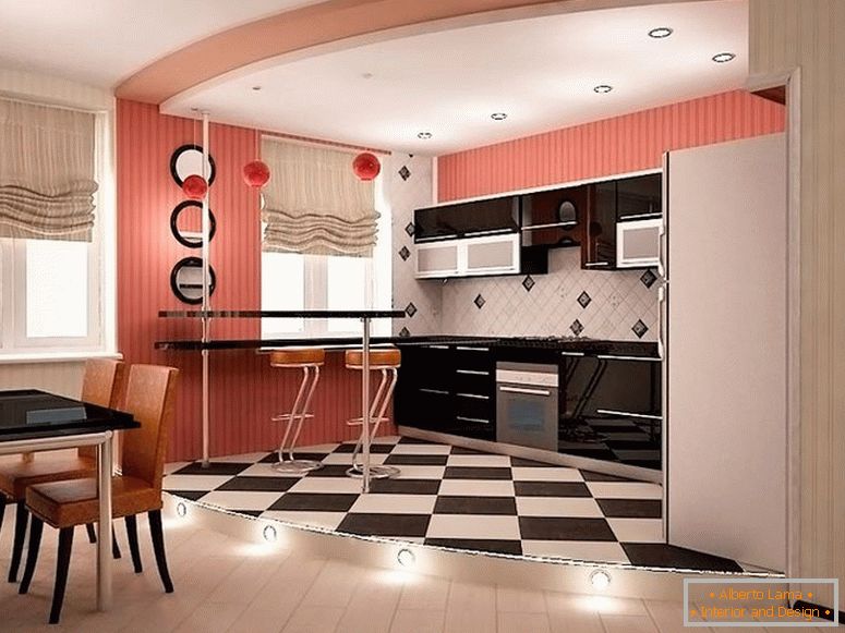 Different types of flooring in the kitchen-studio
