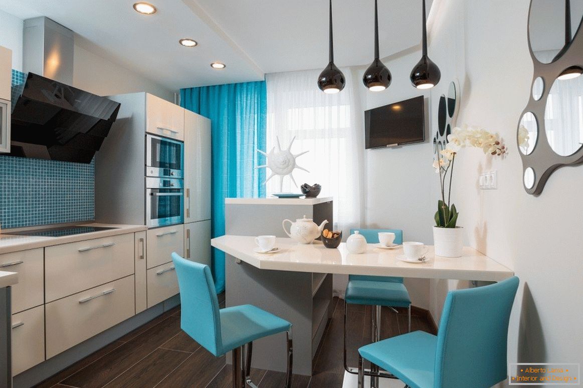 Turquoise details in the interior of the kitchen