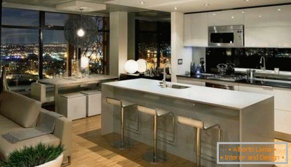kitchen design combined with living room in apartment, photo 25