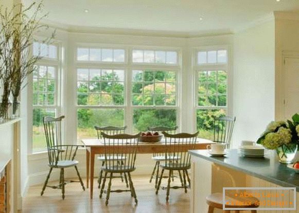 kitchen design of the living room with a bay window, photo 34