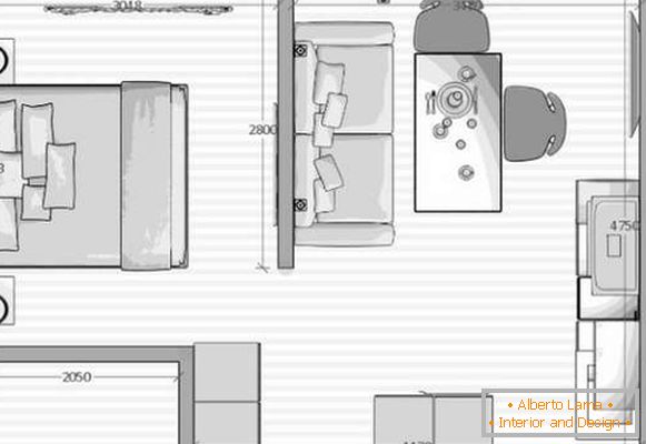 design of kitchen combined with living room of small area, photo 58