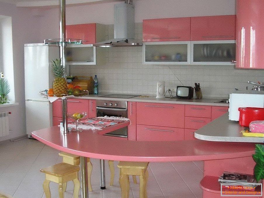 White and pink kitchen