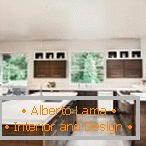 Bright interior with dark kitchen furniture