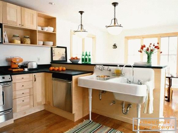 Design corner kitchen, swapped with a dining room, in a private house - photo