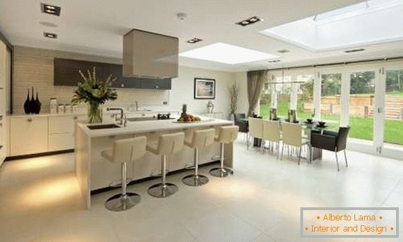 Kitchen kitchen design in a private house - photo combined with living room