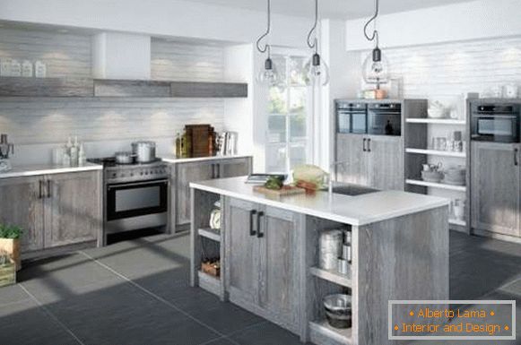 Kitchen kitchen design in a private house - gray photo