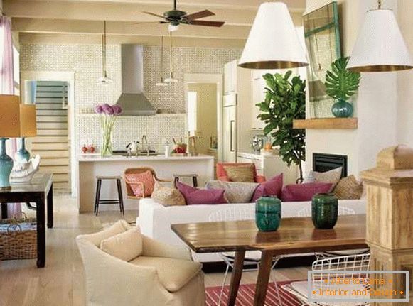 Design of a small kitchen living room in a private house - interior photo