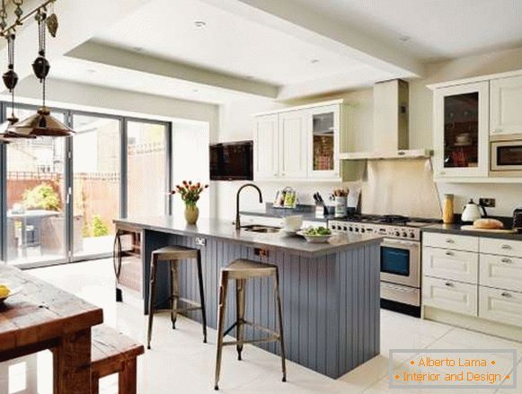Design of a large kitchen in a private house - a photo of an industrial design
