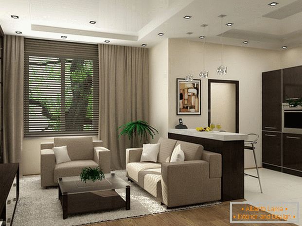 kitchen design living room in a private house фото