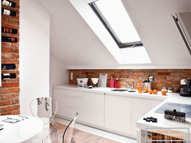 design of a small kitchen with a loft photo