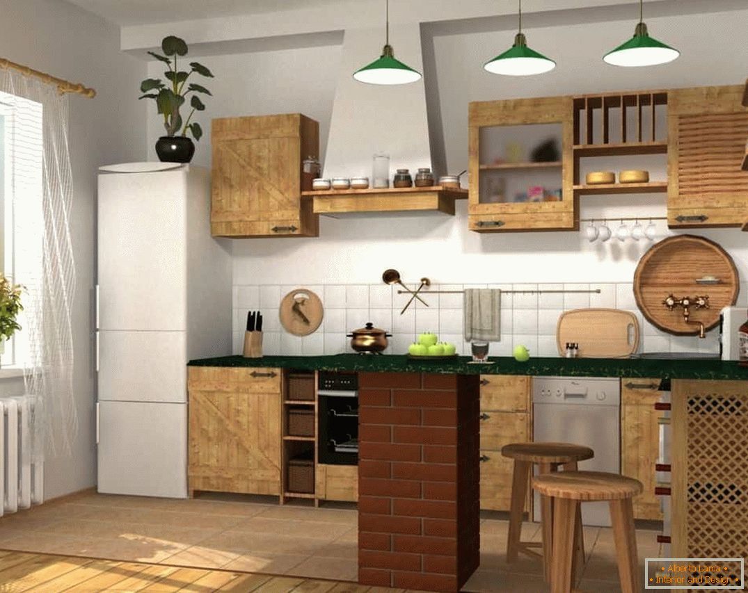 Spacious kitchen with wooden facades