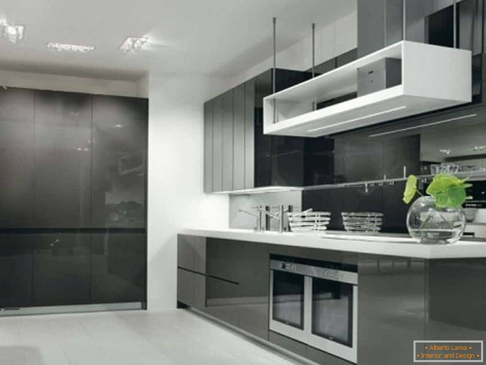 Gray glossy facade in the kitchen