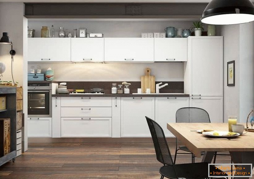 Large kitchen in a modern style with a dining table