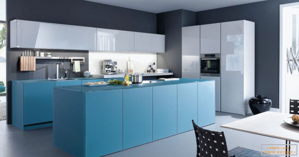 Blue kitchen in minimalism style