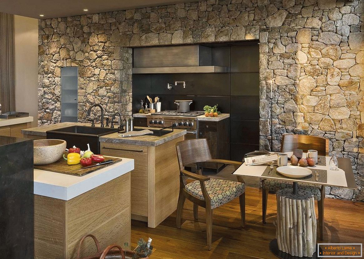 Stone wall in the kitchen