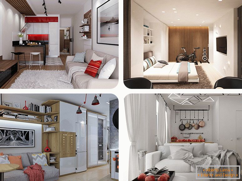 Design of apartments 30 square meters. m in different versions