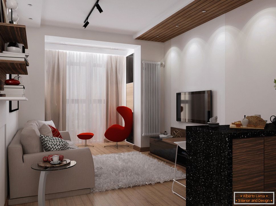 Apartment design 30 sq. M. m with red accents - фото 3