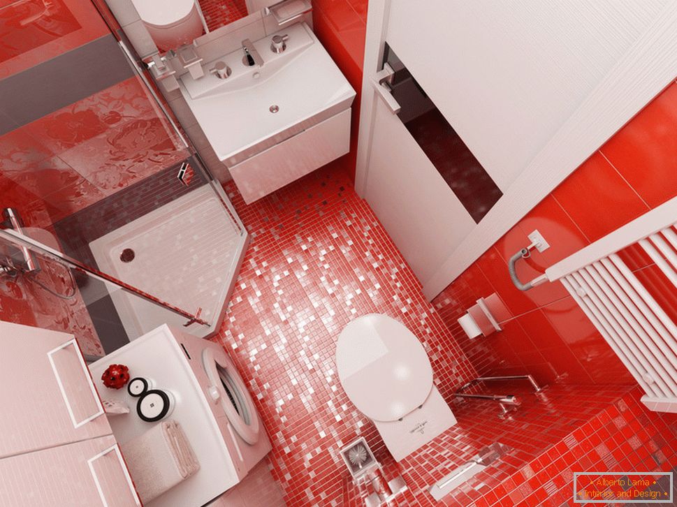 Bathroom design with red accents - фото 4