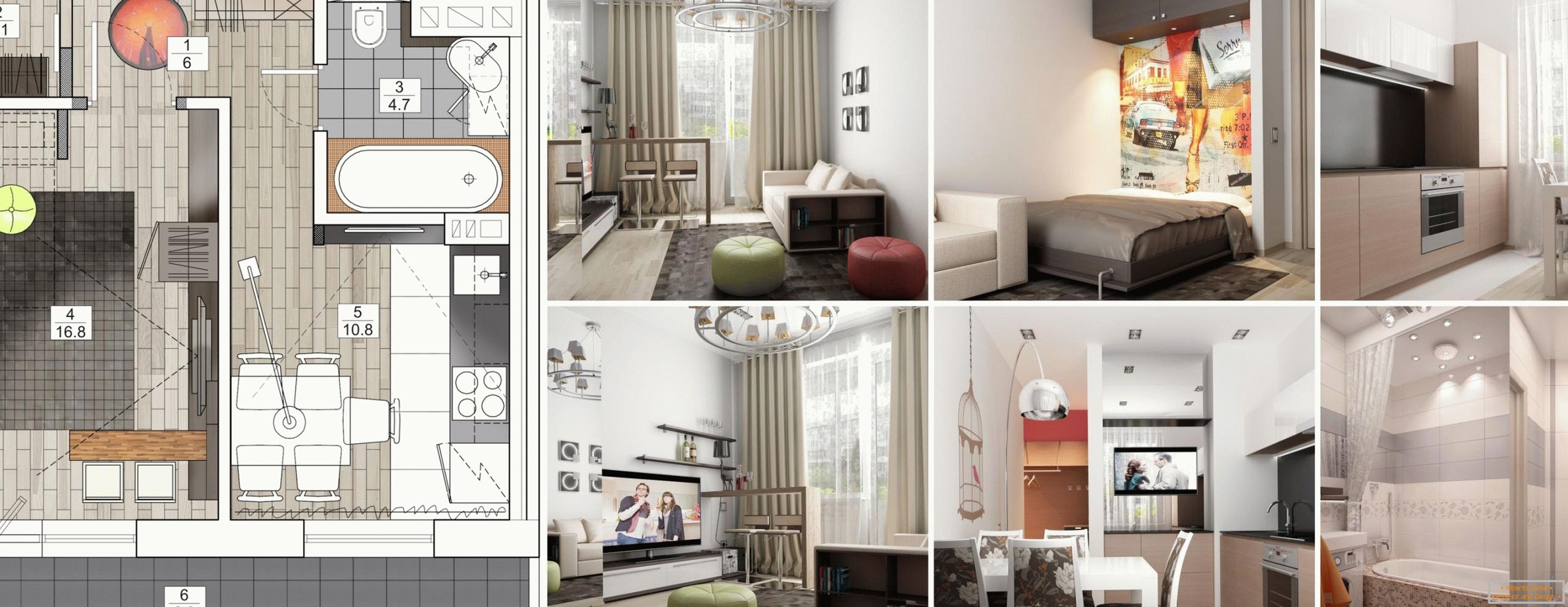 Design project of an apartment of 46 square meters.